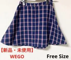 【新品未使用】【ウィゴー】【WEGO】ミニスカートチェック柄ネイビー紺裏地あり