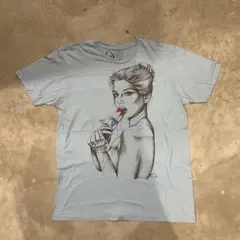 [古着]ROOK X-LARGE ライトブルー Tシャツ 女性イラスト