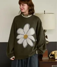 【MONO-MART】フラワージャガードニットプルオーバー