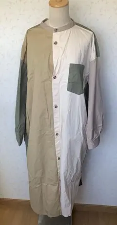 切り替えロングシャツワンピース 大きいサイズ　L L X L バンドカラー