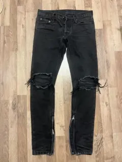 mnml ミニマル 28 スキニーデニム　裾ジップ　ダメージ