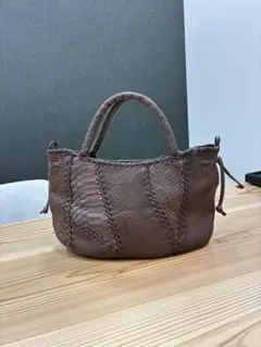 IBIZA イビサ ブラウン レザー ハンドバッグ 編み込みデザイン