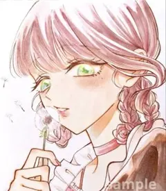 m*可様 手描きイラスト＊原画＊白い彼岸花と君＊アナログ＊色紙