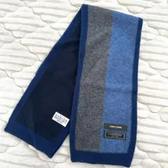 美品COMME CA MEN コムサメン100%カシミヤ マフラー紺グレー青