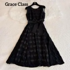 美品♡グレースクラス メタリックキカジャガードドレス ワンピース　ブラック　38