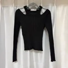 【美品】MOUSSY カットアウト リブトップス カットソー 黒 フリーサイズのサムネイル