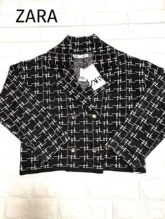 新品未使用品✨ZARAテーラードツィードジャケット 黒白ラメチェック S