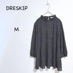 ドレスキップ ドット柄プリーツブラウス M ブラック×ホワイト フリルネック