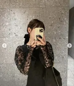 hinari フラワー刺繍チュールレースワンピース