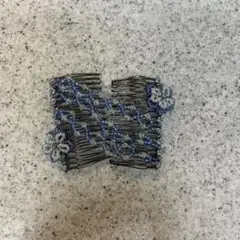 ヘア　手作り花モチーフヘアピンセット　ブラック　水色　　　ヘア