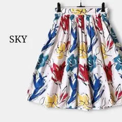 スライSKY大花柄ひざ膝丈フレアスカート総柄　派手　個性的　リゾート春夏カラフルのサムネイル