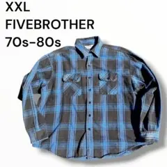 ファイブブラザー 青黒ネルシャツ USA製 2XL 70s-80s