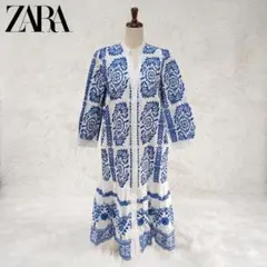 ZARA ザラ カットワーク刺繍 ティアード ロングワンピース M