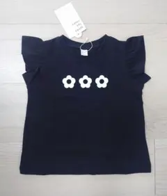 新品＊フラワー柄 フリル袖 Tシャツ　 90cm 黒 アプレレクール