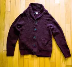 H&M リブ編み えんじ　カーディガン 肘当て付　ニット　トップス　カーデガン