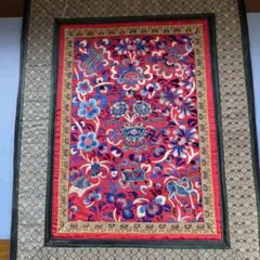 8番　中国　清代　古代刺繍　タペストリー　赤　相良刺繍　宝尽し　中国骨董　大作 8番中国清代古代刺繍タペストリー赤相良刺繍宝尽し中国骨董大作
