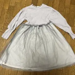 120サイズ フリルネック チュールワンピース グレー　アプレレクール