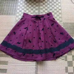 猫プリント赤紫フレアスカート