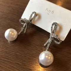【No.396】可愛いクラシカル縦リボンパールイヤリング新品上品清楚華やかお嬢様