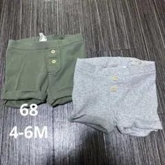 【H&M】ショートパンツ　リブ　カーキ　グレー　68 4-6M
