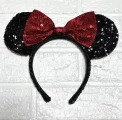 ディズニー ミニー カチューシャ スパンコール リボン 赤リボン Disney
