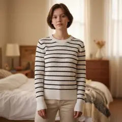 NATURAL BEAUTY BASIC ボーダーリブニット M