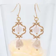 ローズクォーツと淡水パールのエレガントピアス☆イヤリング