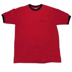 チャンピオン 半袖リンガーTシャツ ロゴ刺繍 レッド 夏物古着k99