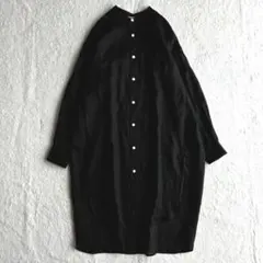 極美品 ルグラジック Bshop ラミーリネンシャツワンピース 黒 シアー 長袖のサムネイル