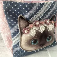 えりにゃん様♡猫ちゃんトートバッグ♡デニム♡リボン - メルカリ