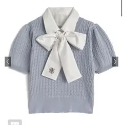 2Way襟付きリボンケーブル編みニットトップス[kz681]