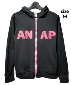 ANAP GIRL ロゴボア フード付き ジップアップパーカー ブラック M