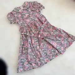 花柄 130センチ 女の子 キッズ 子供 フレア ワンピース 紐付き