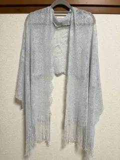 シルバー レースショール フリンジ付き