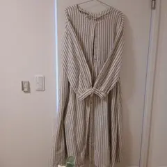 ストライプ柄コットン長袖シャツワンピース