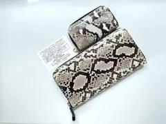 【新品】パイソンレザー（本物）ラウンドファスナー長財布と小銭入れセット