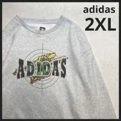 2XL 人気　アディダス　スウェット　センタービッグロゴ　太アーム　ゆるダボ