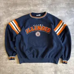 90s Lee SPORT イリノイ大学 スウェットLネイビー 刺繍 ライン入り