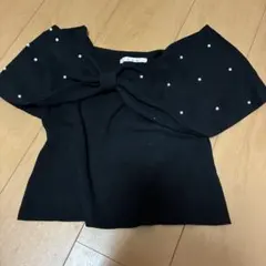 emmy パール付きリボンニットトップス