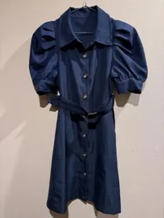 【GRL】ウエストベルト付きフロントボタンシャツワンピース　S