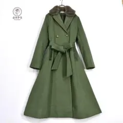 アクシーズファム　テーラー襟コート　緑　L ロング　マキシ丈