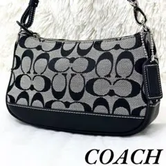 【美品】COACH アクセサリーポーチ　キャンバス 黒 シグネチャー 1341