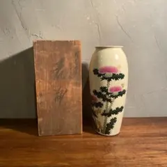 時代物 九谷焼 武腰泰山 アザミ図 花瓶 骨董品 時代物 共箱 大正 昭和初期 時代物 九谷焼 武腰泰山 アザミ図 花瓶 骨董品 時代物 共箱 大正 昭和