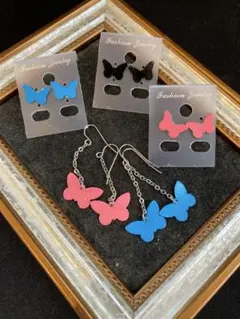 蝶デザインのピアス　5点セット
