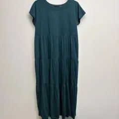 ダークグリーン ティアードカットソーワンピース 半袖