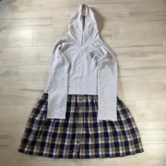 ドッキングワンピースLフーディーチェック柄切替ナチュラル森ガールY2Kカジュアル