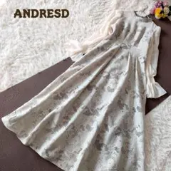 美品 アンドレスドꕤアシンメトリータックドレス 花柄 ドッキングロングワンピース