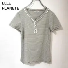 ELLE PLANETE ボーダー 半袖カットソー レース装飾のサムネイル
