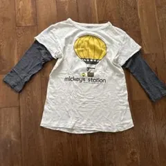 デニムダンガリー 160cm ミッキー 気球デザイン 長袖 カットソー 重ね着風