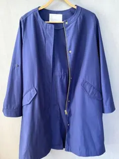 ナノユニバース　ネイビー ブルー　トレンチコート ノーカラー